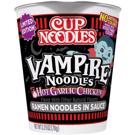 Nissin Cup Noodles Vampire Hot Garlic Chicken Instant Ramen Noodles, 2.75 oz