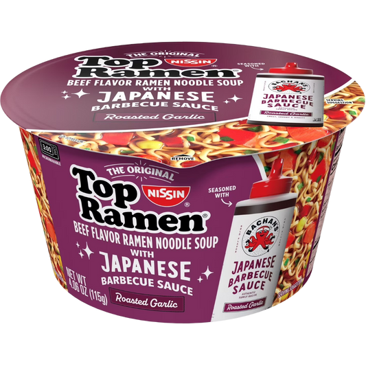 Nissin Top Ramen Bachan’s BBQ Beef Roasted Garlic Ramen Noodle Soup, 4.06 oz