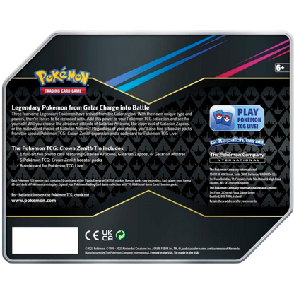 Pokémon TCG: Crown Zenith Tin Sealed (Galarian Moltres)