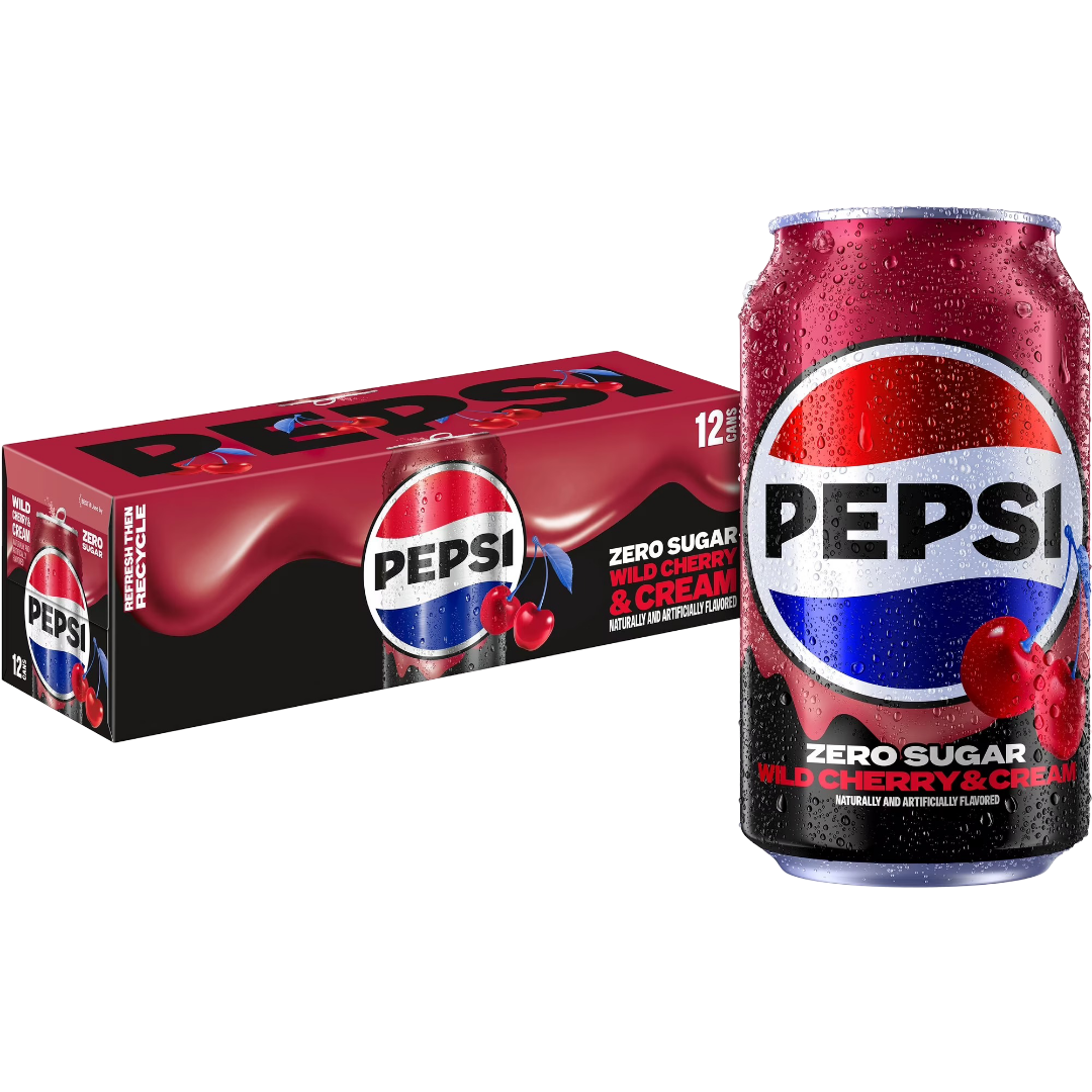 Pepsi Wild Cherry & Cream Zero Sugar Soda, 12 Pack of 12oz Cans