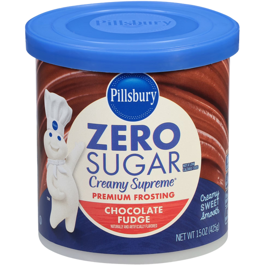 Pillsbury Zero Sugar Creamy Supreme Chocolate Fudge Flavored Premium Frosting, 15 oz