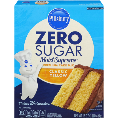 Pillsbury Zero Sugar Moist Supreme Yellow Premium Cake Mix, 16 oz