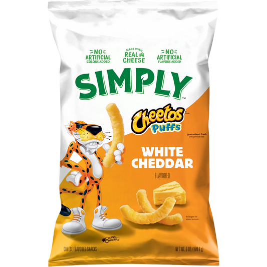 Simply White Cheddar Cheese Flavored Cheetos Puffs Snacks, 6 oz
