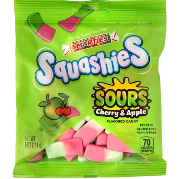 Smarties Squashies Sours Gummy Cherry & Apple Flavored Candy, 5 oz