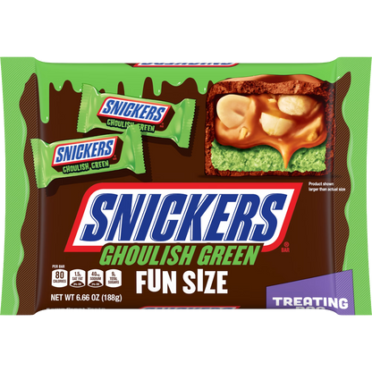 Snickers Ghoulish Green Milk Chocolate Halloween Candy Fun Size Bars, 6.6 oz