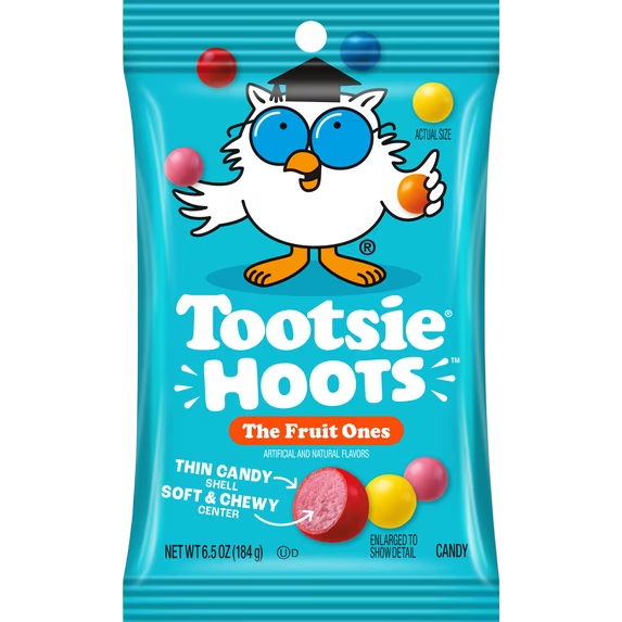 Tootsie Hoots Fruit Flavored Chewy Candy, 5 Flavors, 6.5 oz