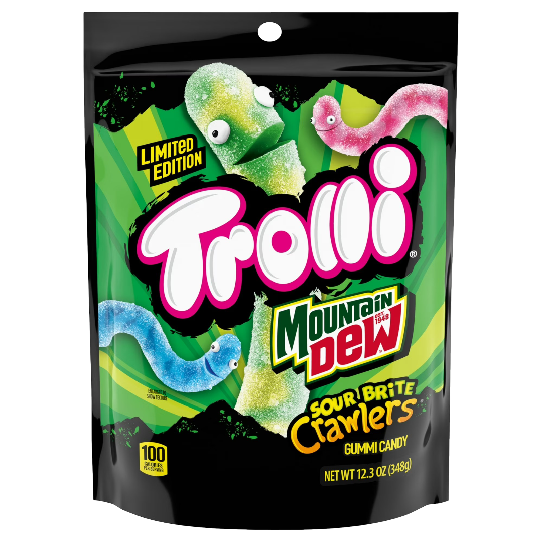 Trolli x Mountain Dew Sour Brite Crawlers Gummy Worm Candy, 12.3oz