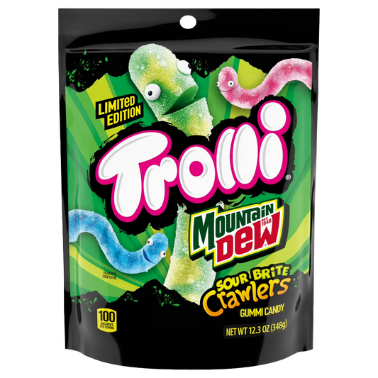Trolli x Mountain Dew Sour Brite Crawlers Gummy Worm Candy, 12.3oz