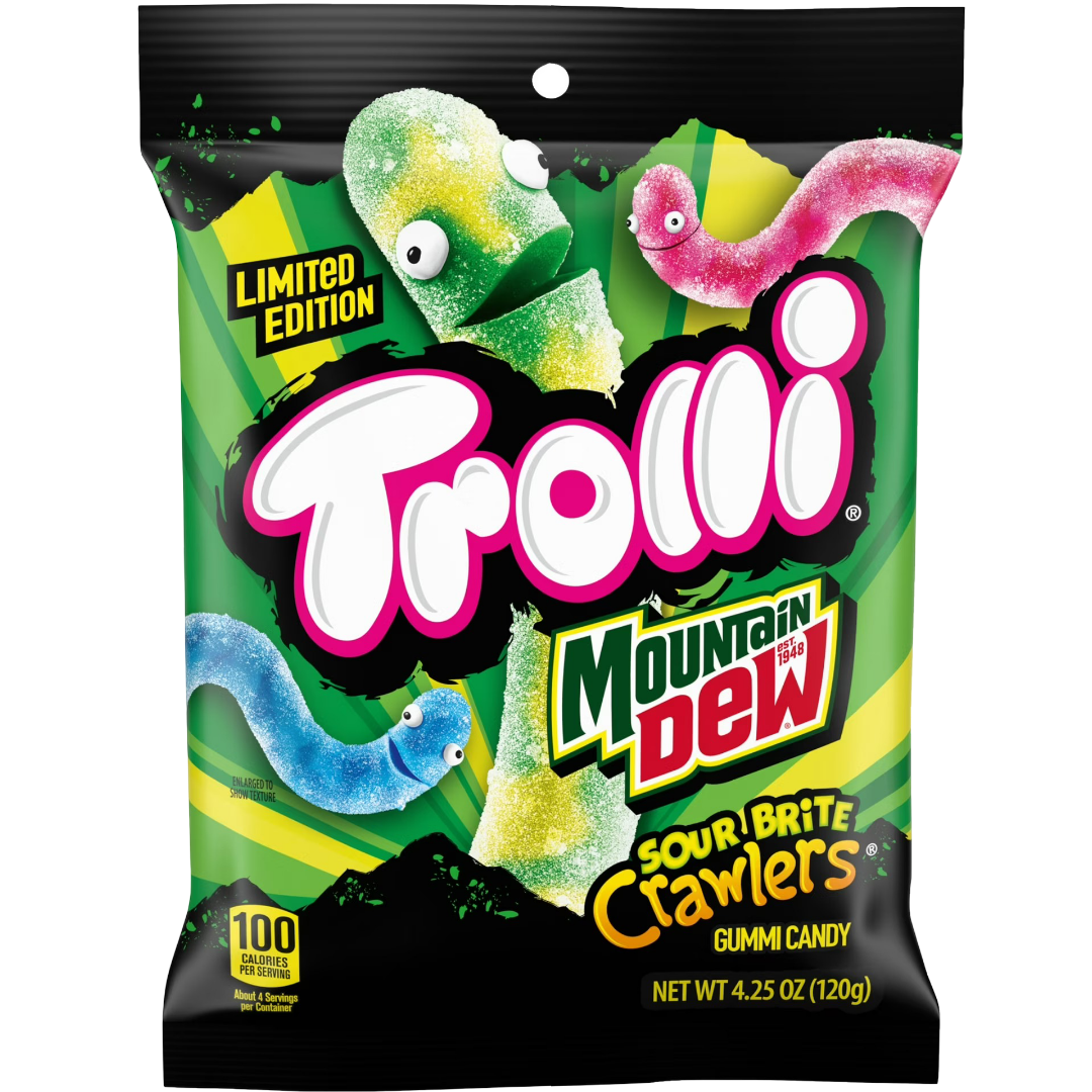 Trolli x Mountain Dew Sour Brite Crawlers Gummy Worm Candy, 4.25 oz
