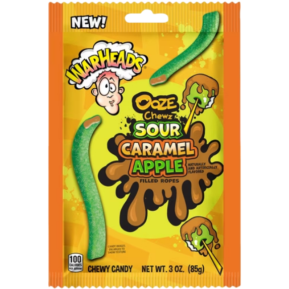 Warheads Halloween Ooze Chewz Caramel Apple Ropes Candy, 3 oz