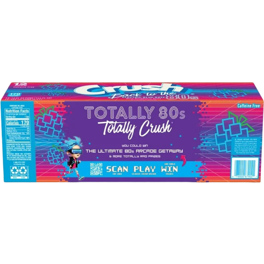 Crush Electric Blue Razz Blue Raspberry Soda "Back to the 80's", 12 Pack of 12oz Cans