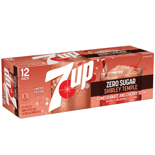 7up Shirley Temple Pomegranate & Cherry Zero Sugar Soda, 12 Pack of 12oz Cans
