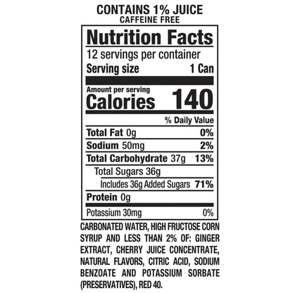 Canada Dry Caffeine Free Fruit Splash Cherry Ginger Ale Soda Pop, 12 Pack of 12oz Cans