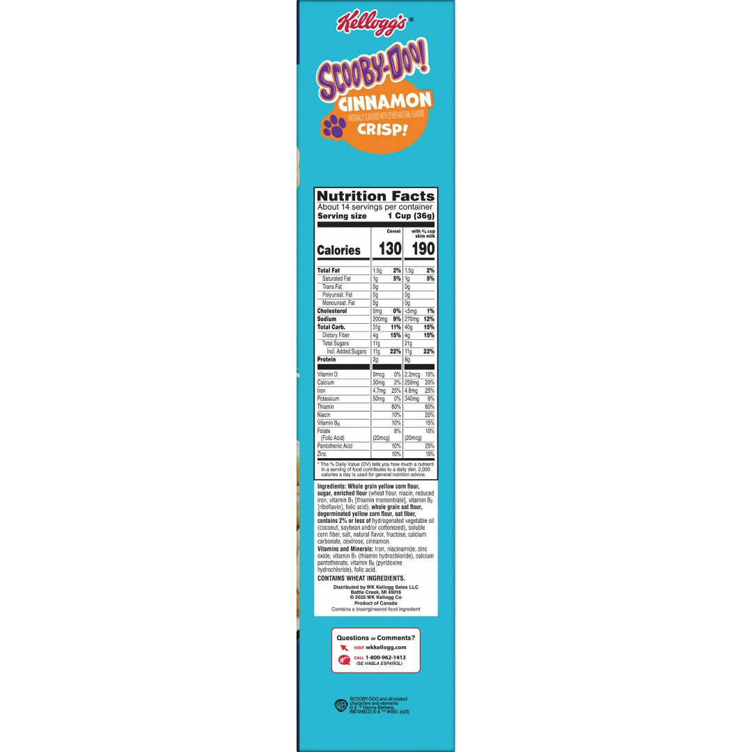 Kellogg’s SCOOBY DOO Cinnamon Breakfast Cereal Family Size, 17.6 oz