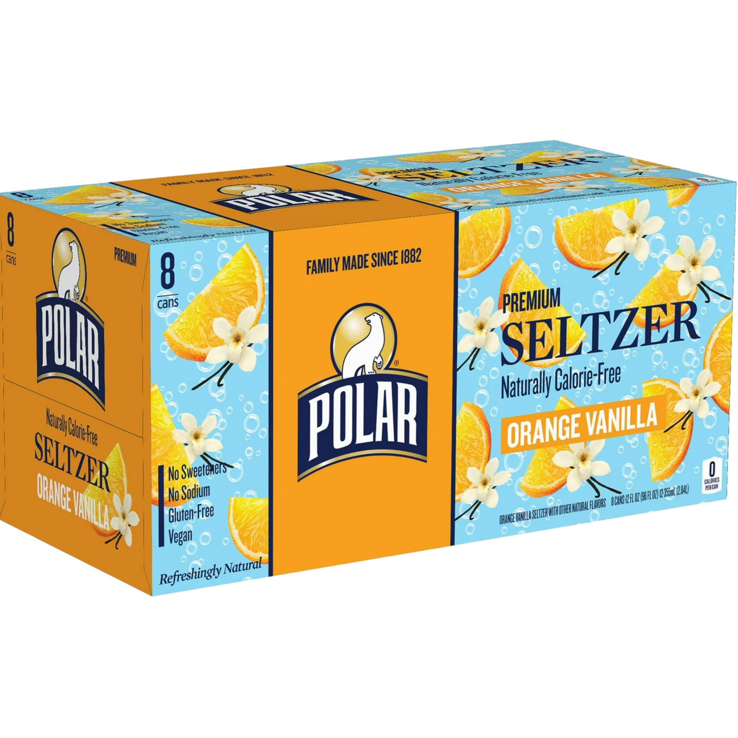 Polar Orange Vanilla Sparkling Seltzer Water, 8 Pack of 12oz Cans