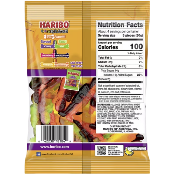 HARIBO Crazy Skeletons Halloween Gummy Candy, Share Size, 4oz