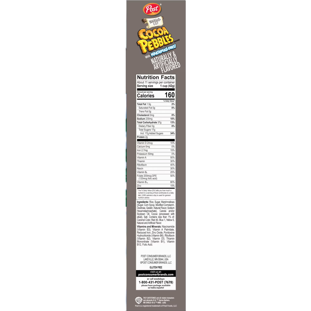 Post Naughty List Cocoa PEBBLES with Marshmallows Cereal, Family Size, 17 oz
