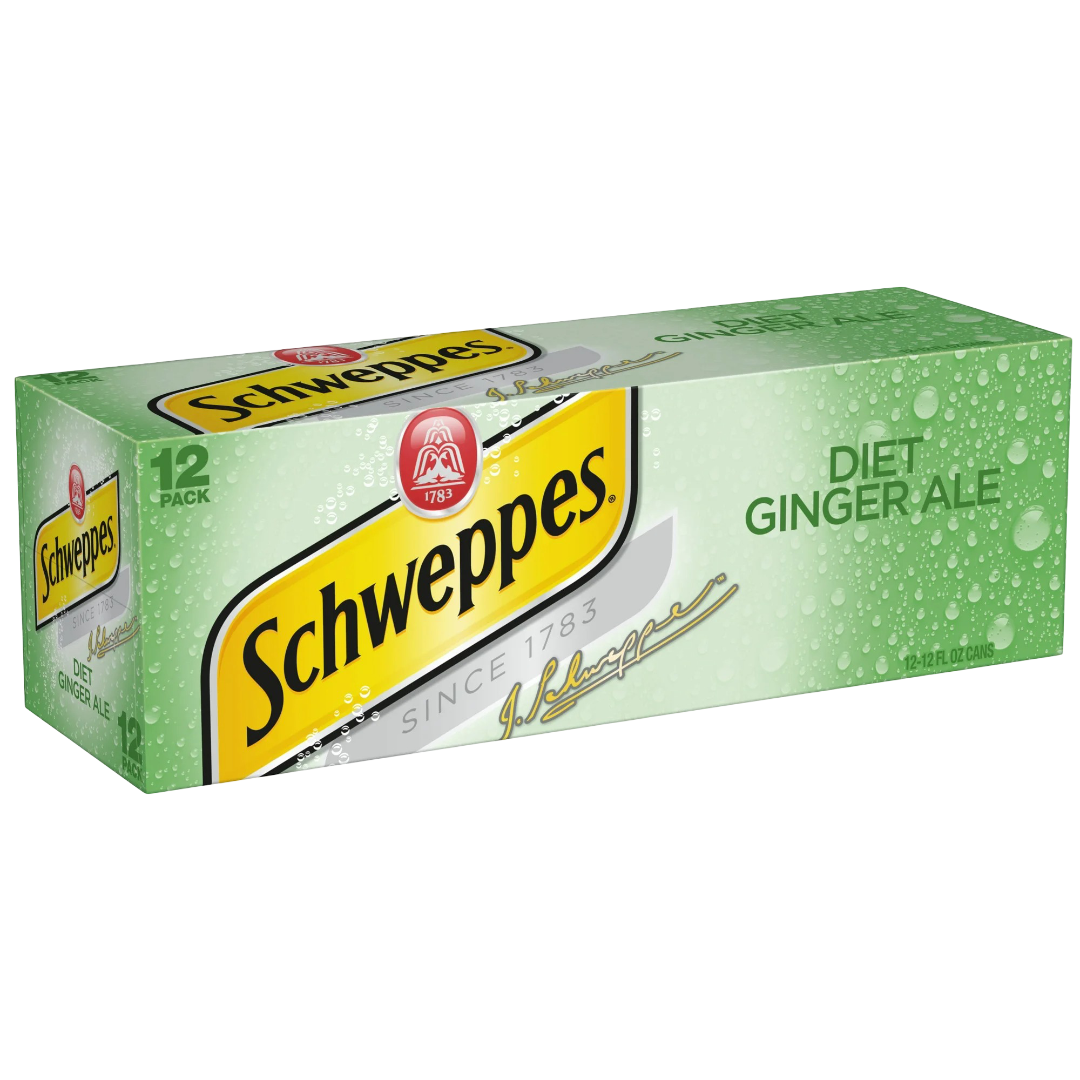 Schweppes Zero Sugar Diet Ginger Ale Soda Pop, 12 Pack of 12oz Cans