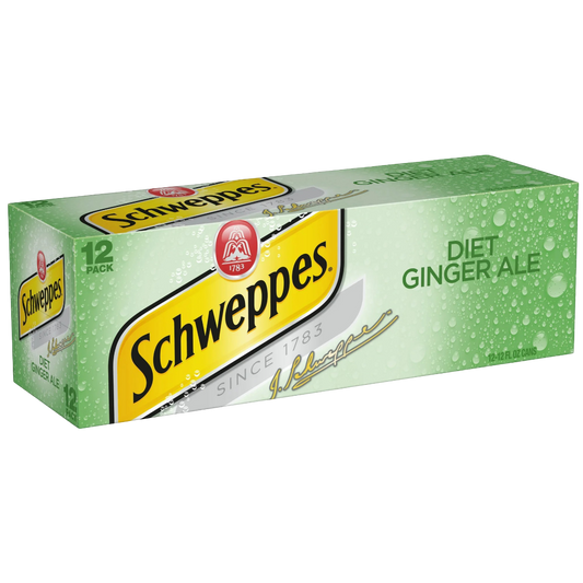 Schweppes Zero Sugar Diet Ginger Ale Soda Pop, 12 Pack of 12oz Cans