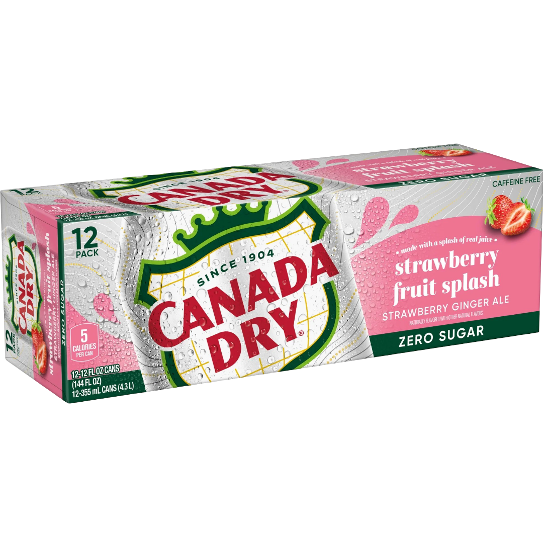 Canada Dry Strawberry Fruit Splash Ginger Ale Zero Sugar Soda, 12 Pack 12oz Cans
