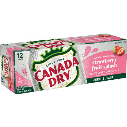Canada Dry Strawberry Fruit Splash Ginger Ale Zero Sugar Soda, 12 Pack 12oz Cans