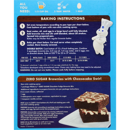 Pillsbury Zero Sugar Chocolate Fudge Flavored Brownie Mix, 12.35 oz