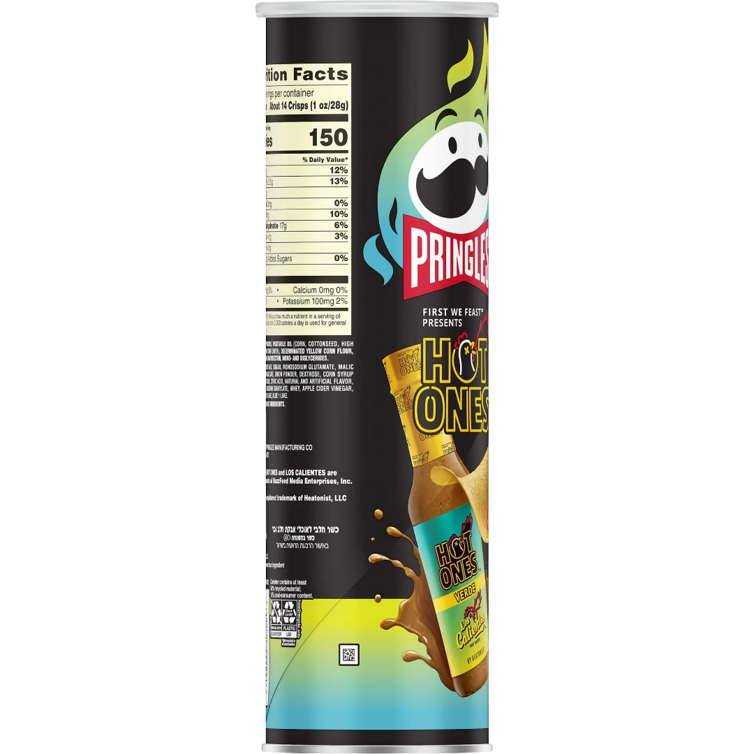 Pringles Hot Ones Verde Potato Crisps Chips, 5.5oz