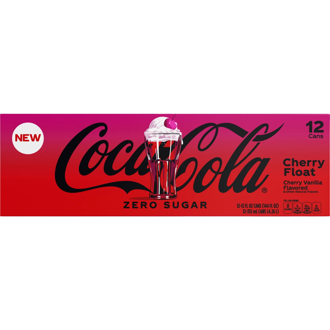 Coca Cola Cherry Float Zero Sugar Soda, 12 Pack of 12 fl oz Cans Coke