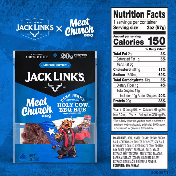 Jack Link's & Meat Church Holy Cow BBQ Beef Jerky, 2 oz