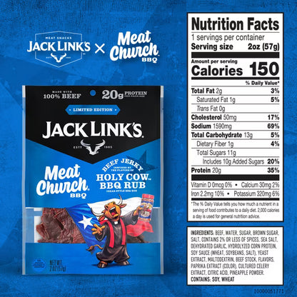 Jack Link's & Meat Church Holy Cow BBQ Beef Jerky, 2 oz