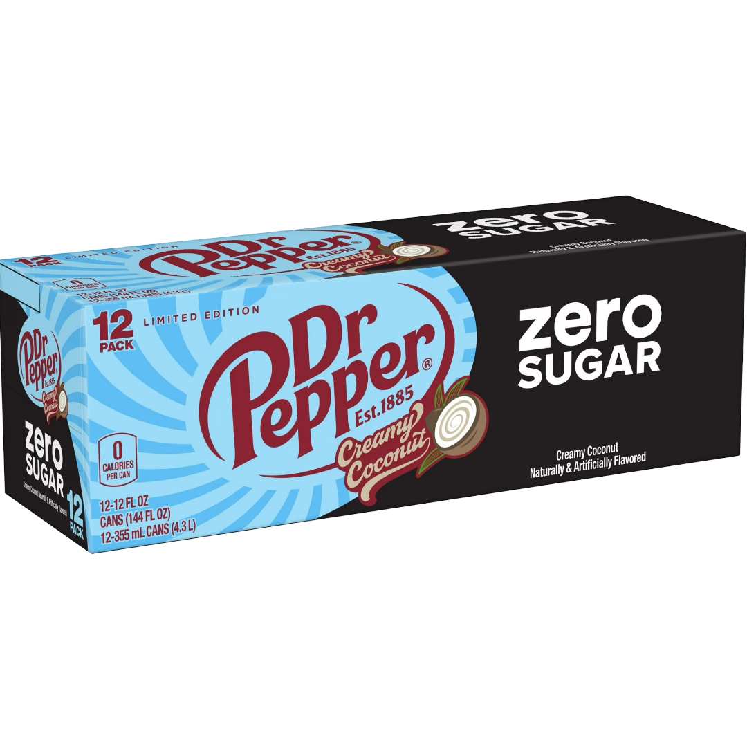 Dr Pepper Creamy Coconut Zero Sugar Soda Pop, 12 Pack of 12oz Cans