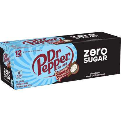Dr Pepper Creamy Coconut Zero Sugar Soda Pop, 12 Pack of 12oz Cans