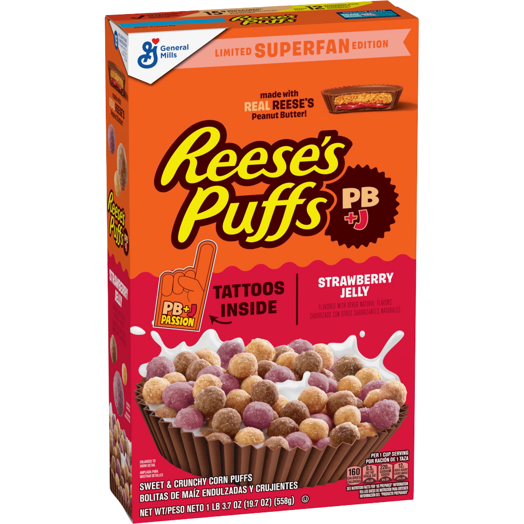 REESE'S PUFFS PB+J Superfan Cereal, Limited Edition, Family Size, 19.7 oz