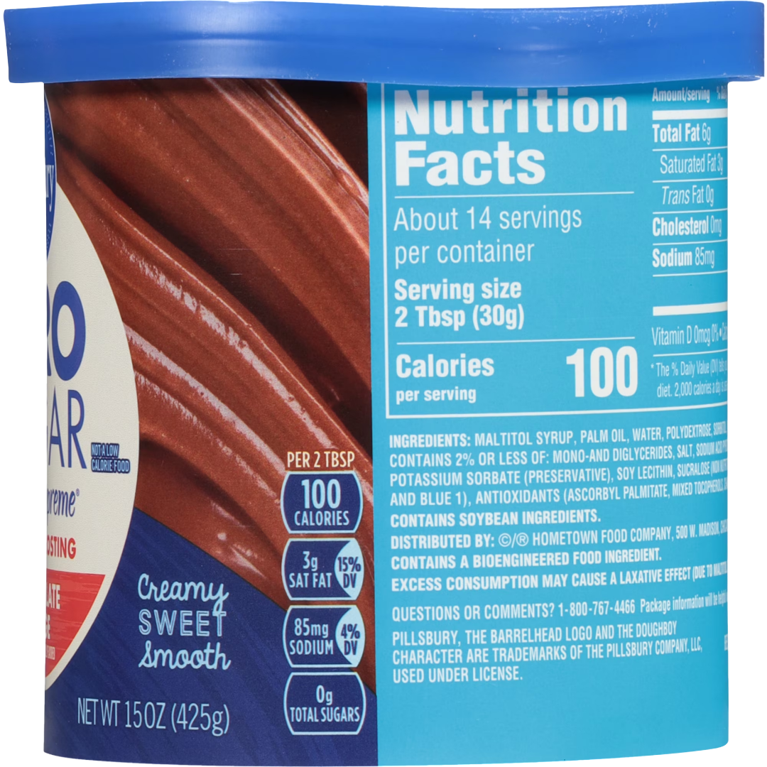 Pillsbury Zero Sugar Creamy Supreme Chocolate Fudge Flavored Premium Frosting, 15 oz