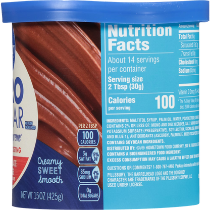 Pillsbury Zero Sugar Creamy Supreme Chocolate Fudge Flavored Premium Frosting, 15 oz