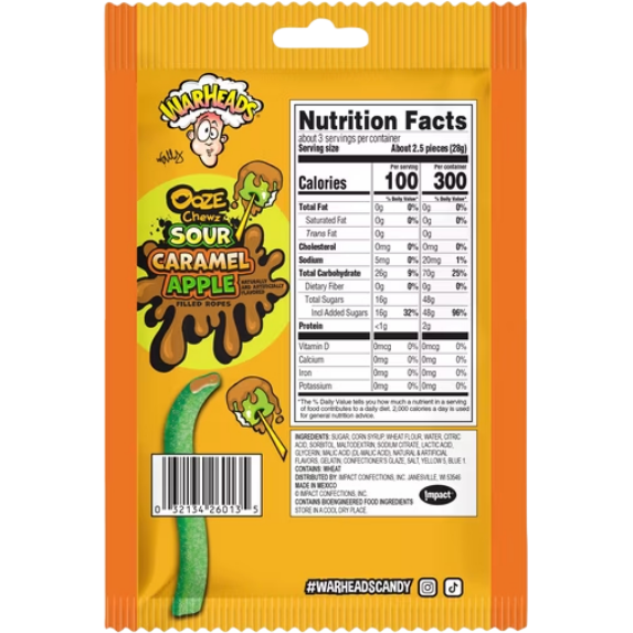 Warheads Halloween Ooze Chewz Caramel Apple Ropes Candy, 3 oz