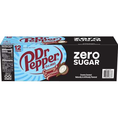 Dr Pepper Creamy Coconut Zero Sugar Soda Pop, 12 Pack of 12oz Cans
