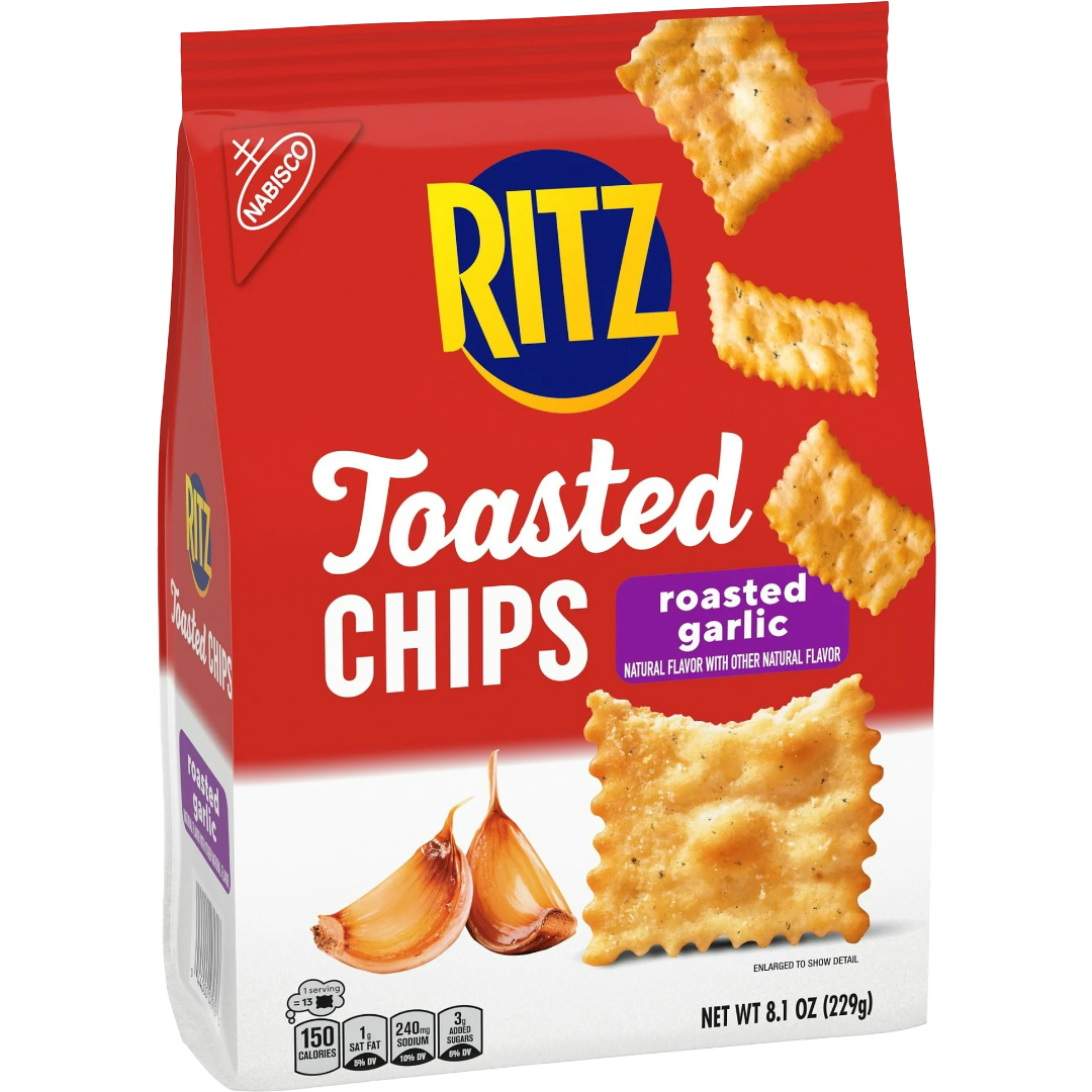 RITZ Toasted Chips Roasted Garlic Crackers, 8.1oz
