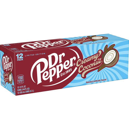 Dr Pepper Creamy Coconut Soda Pop, 12 Pack of 12oz Cans