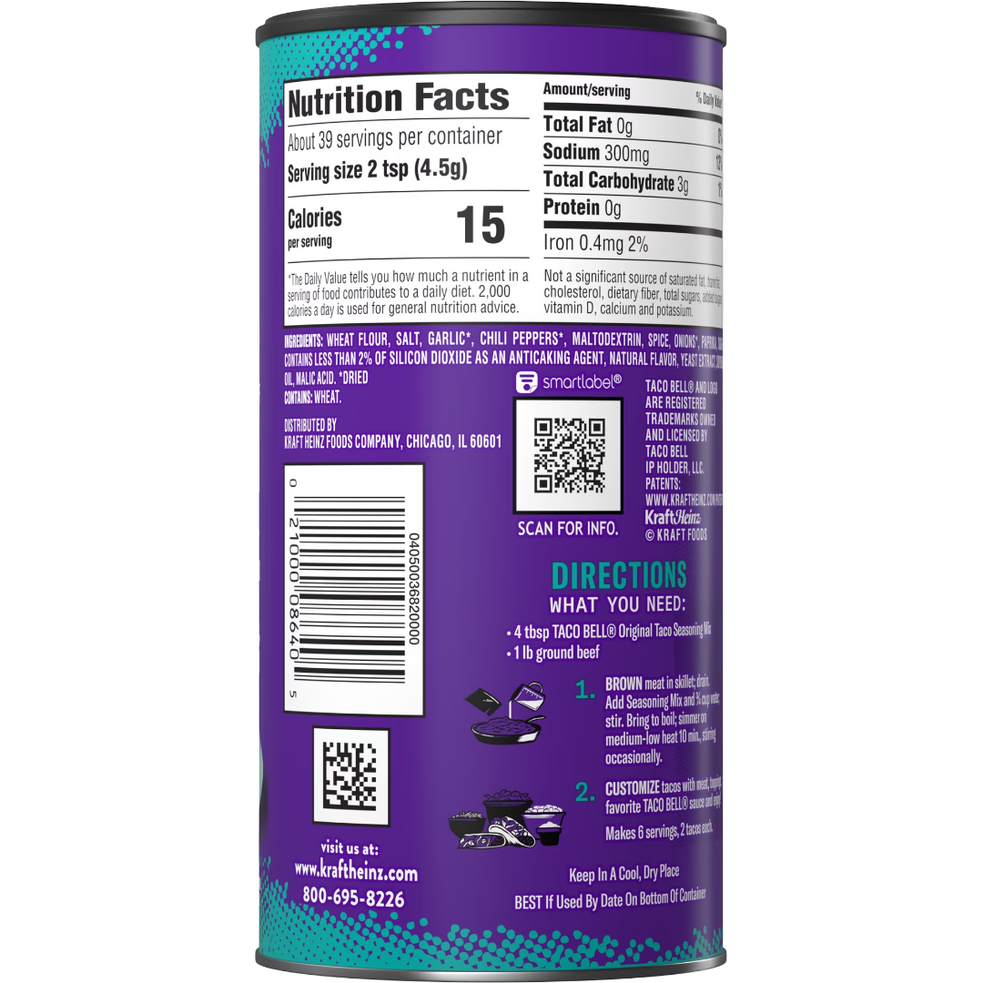 Taco Bell Original Taco Seasoning Mix Shaker, 6.25 oz