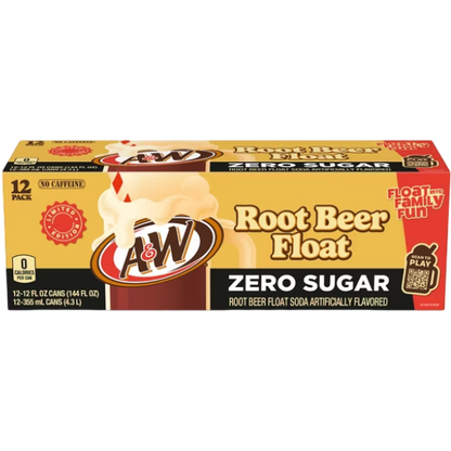 A&W Root Beer Float Zero Sugar Soda, 12 Pack of 12 oz Cans