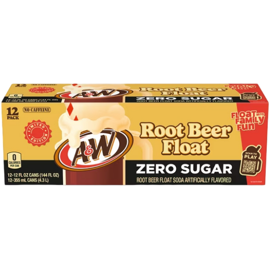 A&W Root Beer Float Zero Sugar Soda, 12 Pack of 12 oz Cans