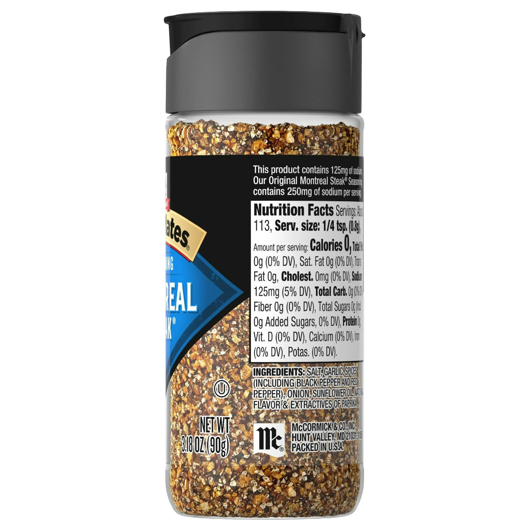 McCormick Grill Mates Gluten Free 25% Less Sodium Montreal Steak Seasoning, 3.18oz