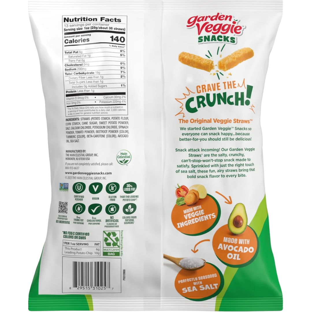 Sensible Portions Sea Salt Garden Veggie Straws Made with Avocado Oil, 13 oz