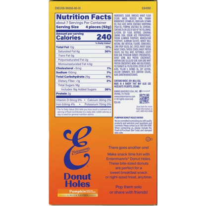 Entenmann's Pumpkin Donut Holes Bites, 13 oz