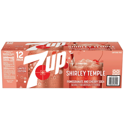 7up Shirley Temple Pomegranate & Cherry Flavored Soda, 12 Pack of 12oz Cans