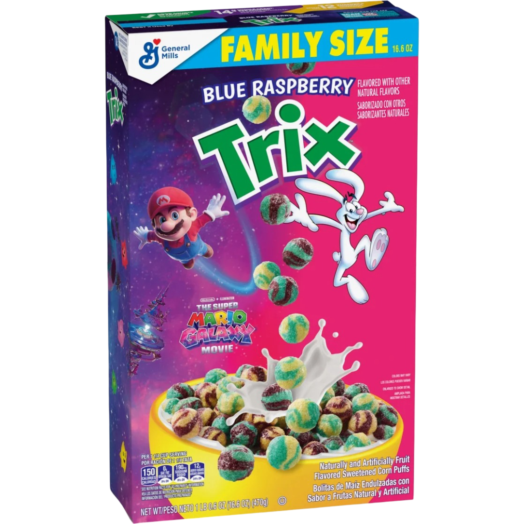 Trix Super Mario Galaxy Movie Blue Raspberry Cereal Family Size, 16.6 oz