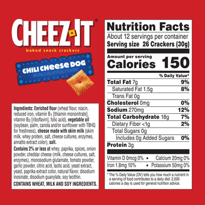 Cheez-It Chili Cheese Dog Baked Snack Crackers, 12.4 oz