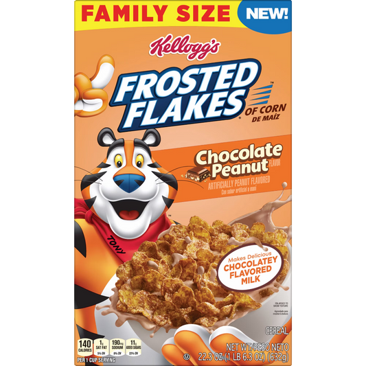 Kellogg's Frosted Flakes Chocolate Peanut Breakfast Cereal Family Size, 22.3 oz