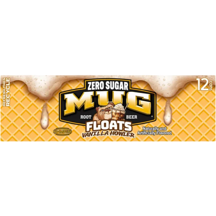 MUG Floats Vanilla Howler Zero Sugar Root Beer Soda Pop, 12 Pack of 12oz Cans